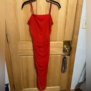 Red cinched dress